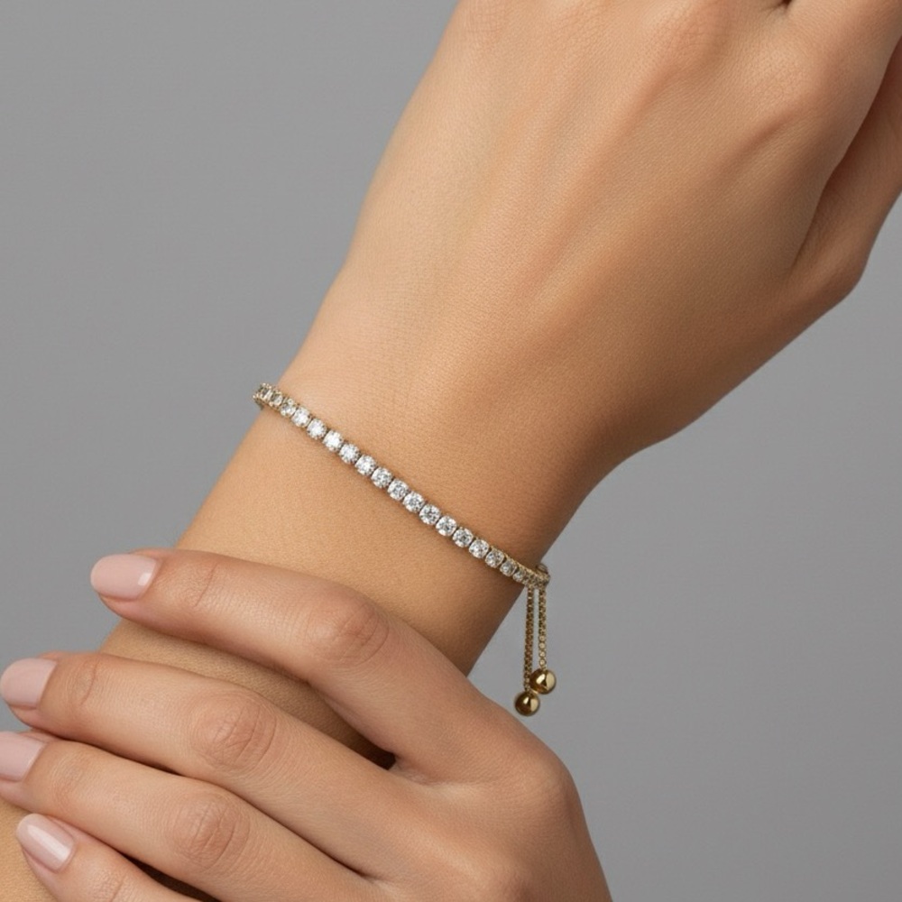 New SHASHI Gold-Tone CZ Adjustable Slider Tennis Bracelet